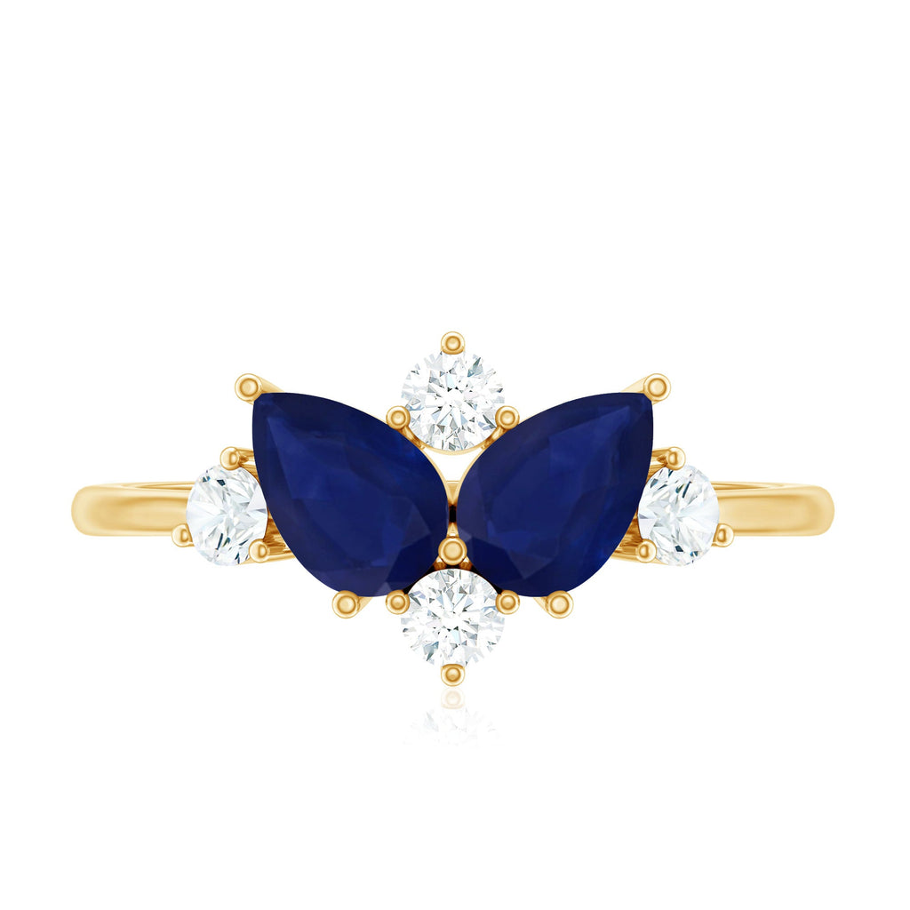 Pear Shape Blue Sapphire and Diamond Cluster Promise Ring
