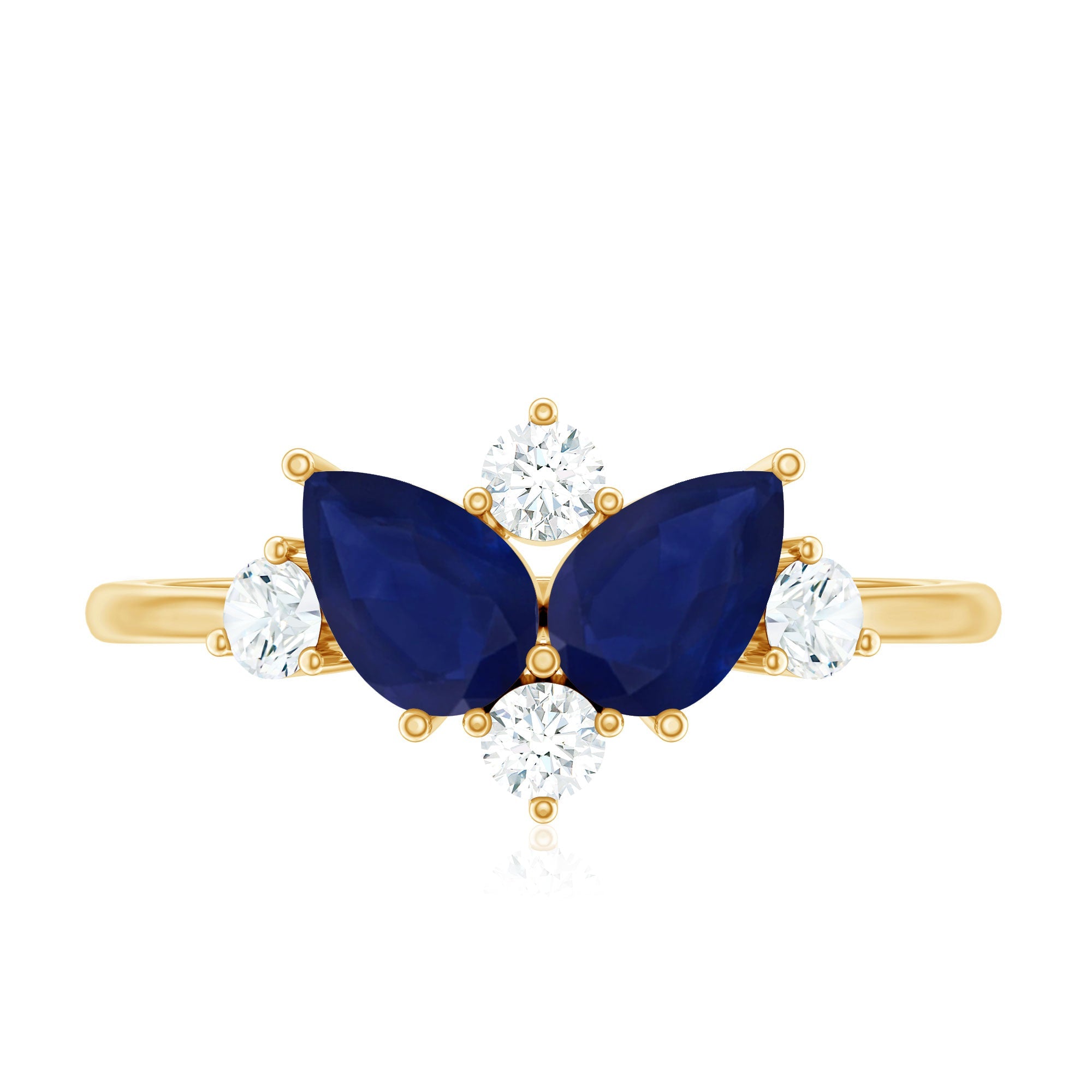 Pear Shape Blue Sapphire and Diamond Cluster Promise Ring