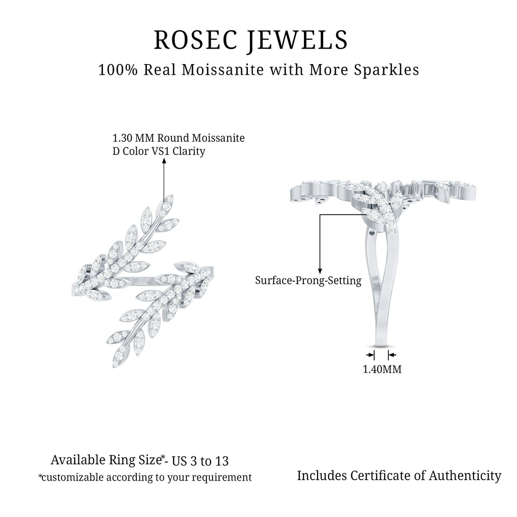 Certified Moissanite Leaf Wrap Ring for Women