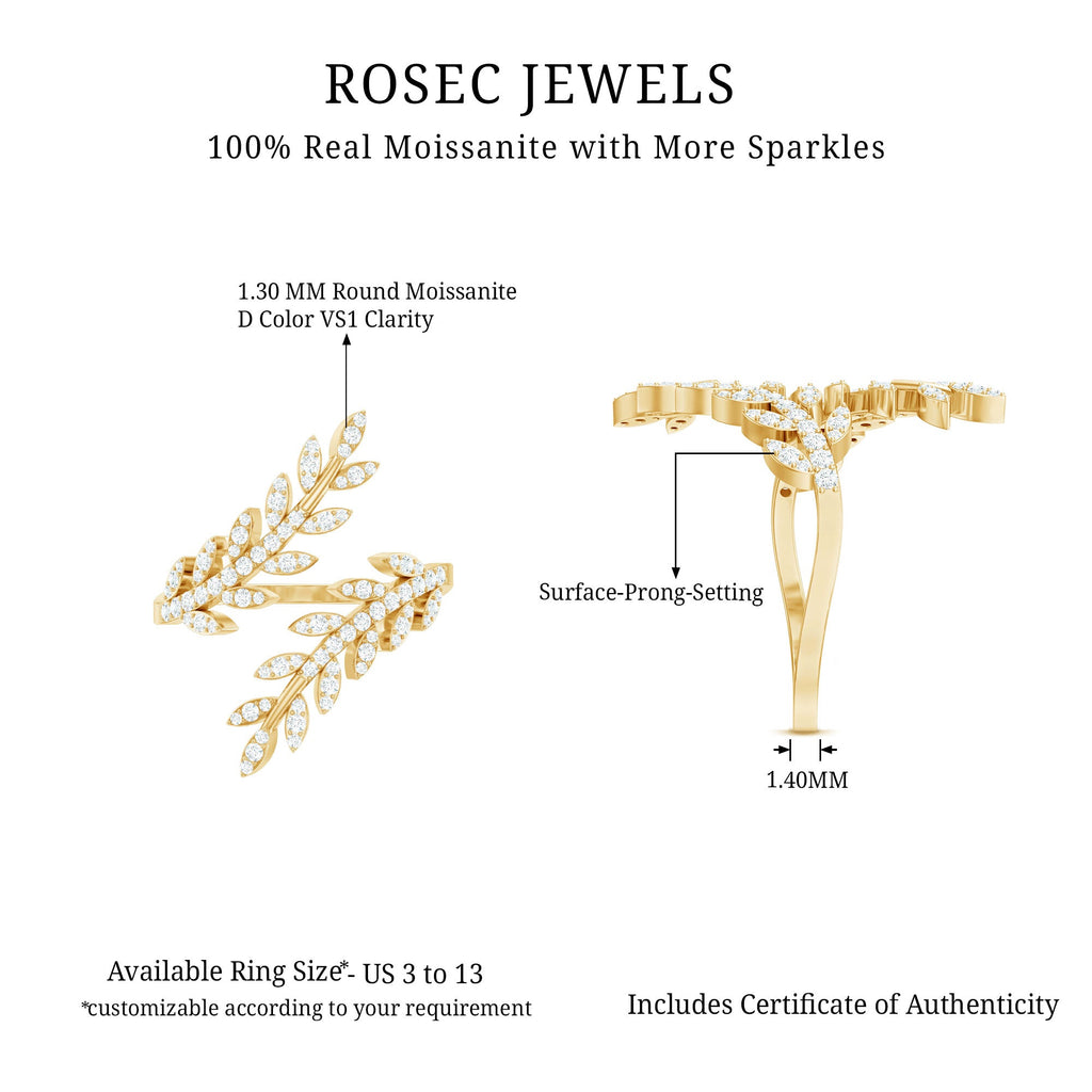 Certified Moissanite Leaf Wrap Ring for Women