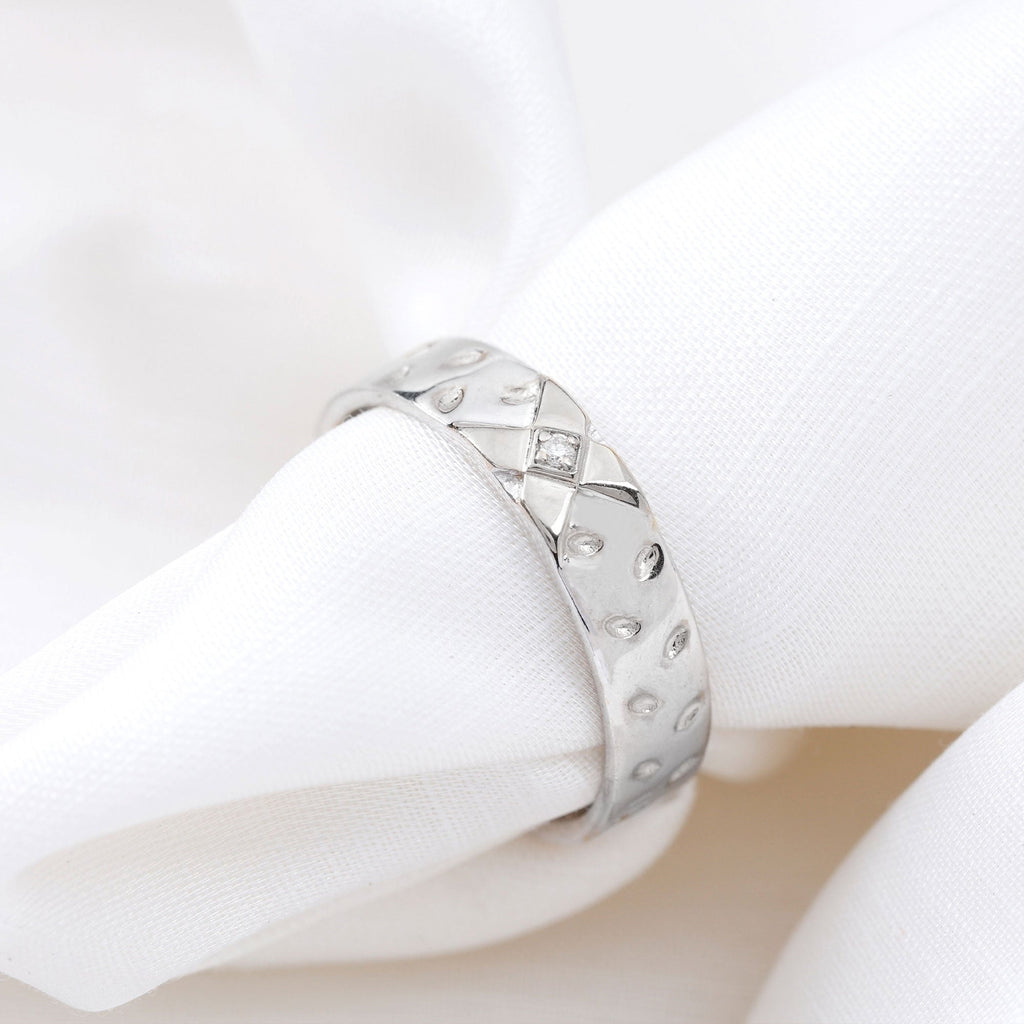 Two Tone Cross Wedding Band with Moissanite