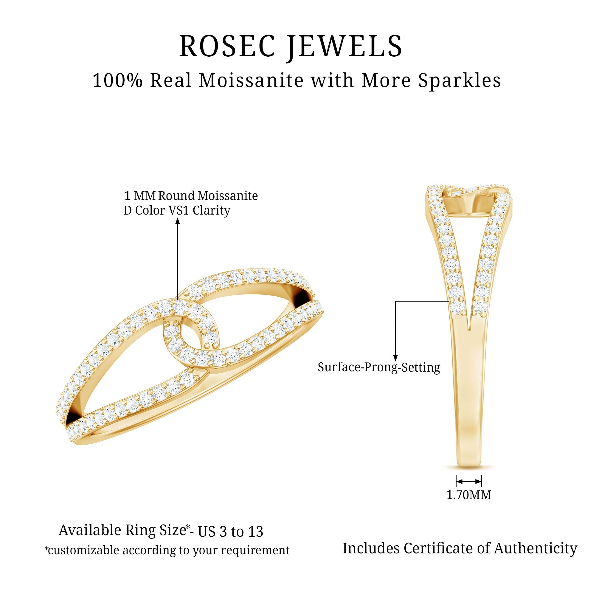 Certified Moissanite Infinity Promise Ring