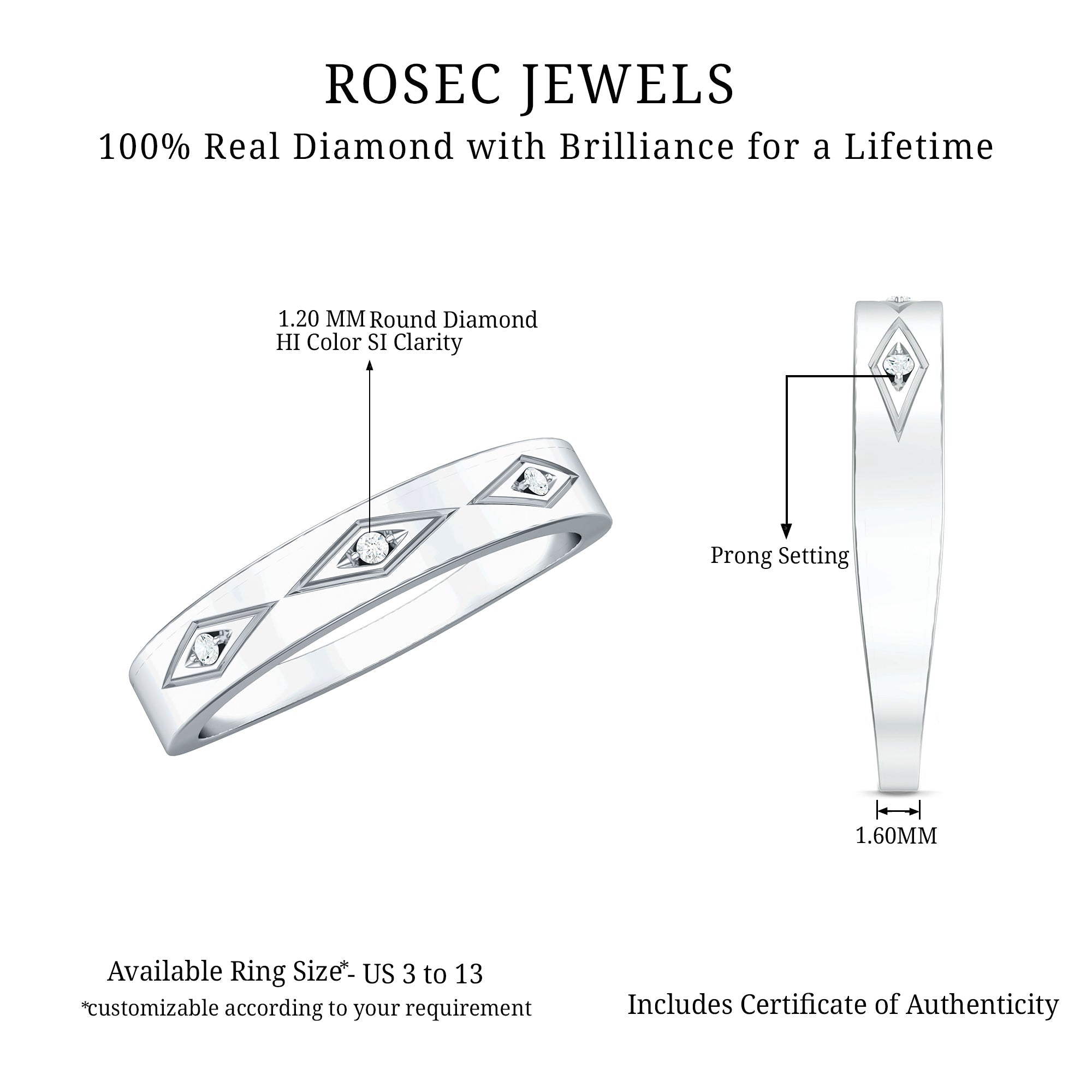 Certified Three Diamond Wedding Band Ring