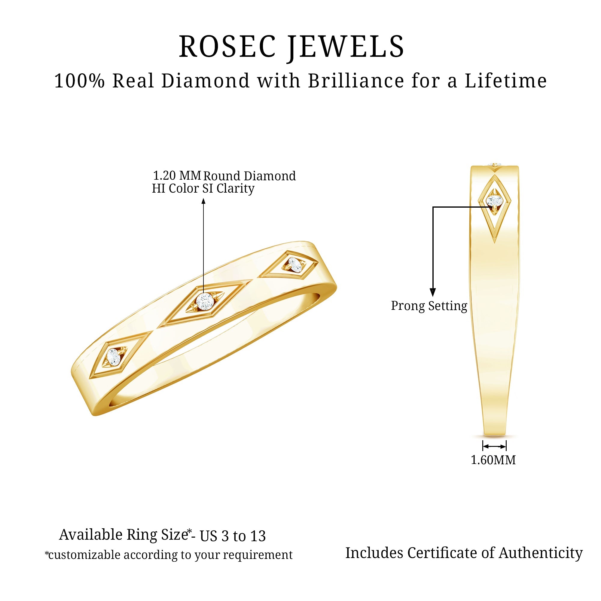 Certified Three Diamond Wedding Band Ring