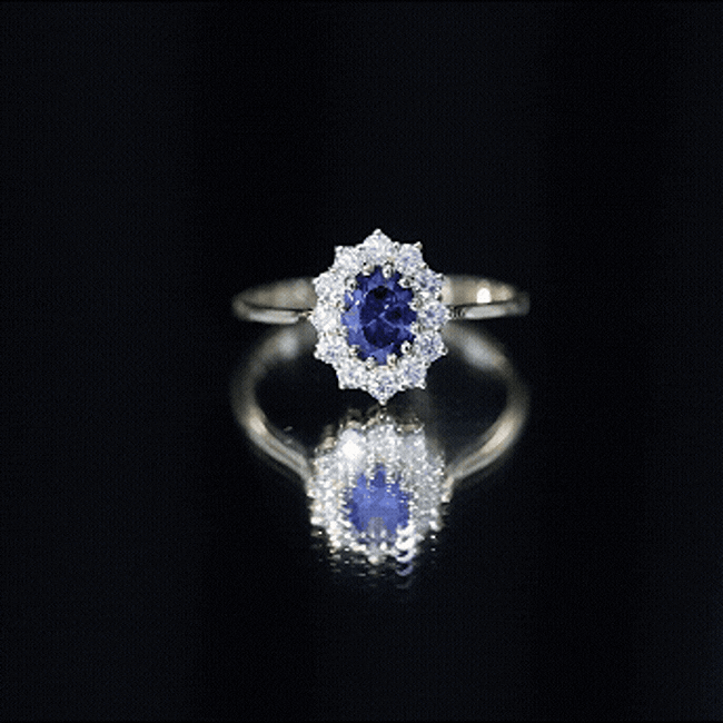 Certified 1 Carat Oval Lab Grown Blue Sapphire Statement Engagement Ring with Diamond