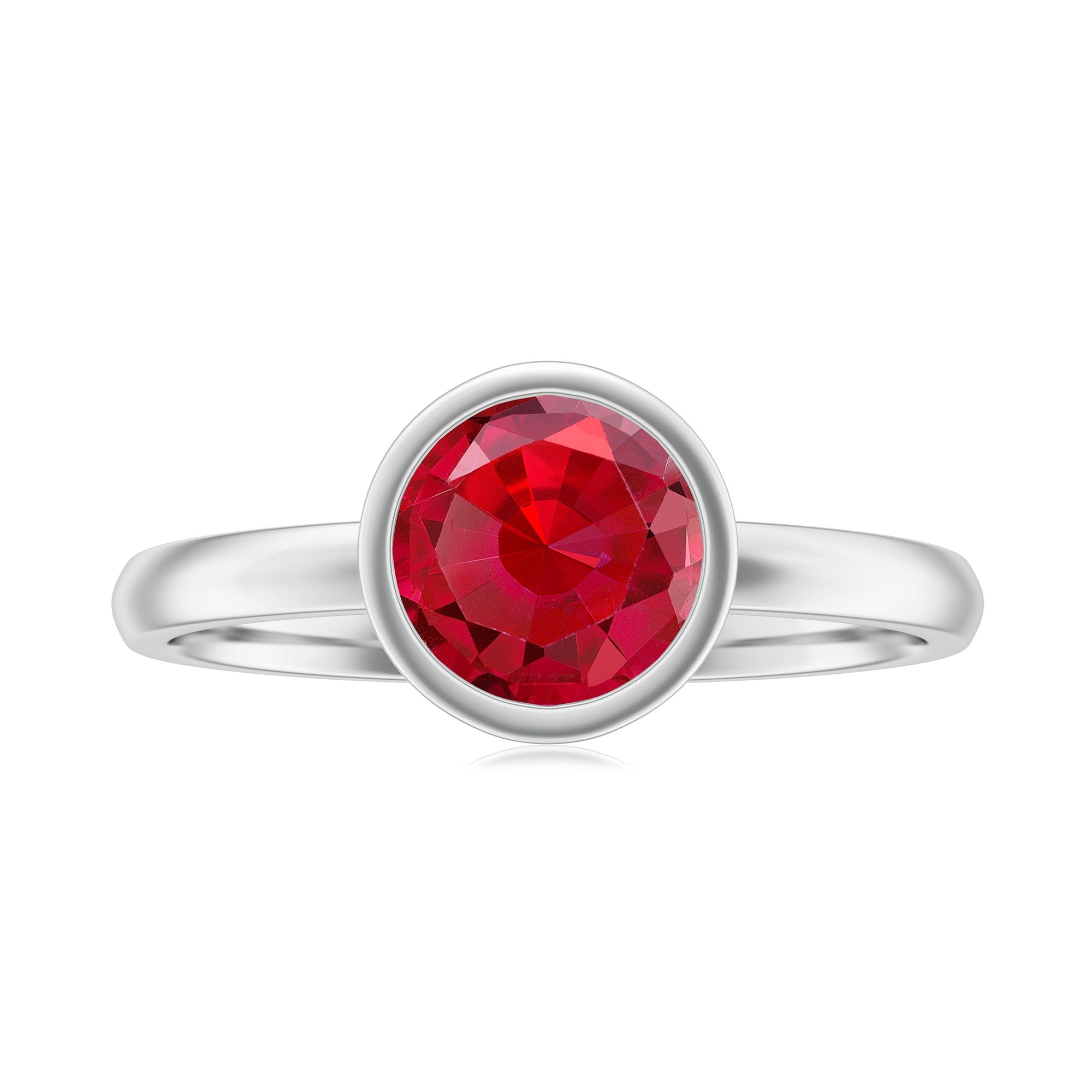 Bezel Set 8 MM Lab Created Ruby Solitaire Engagement Ring