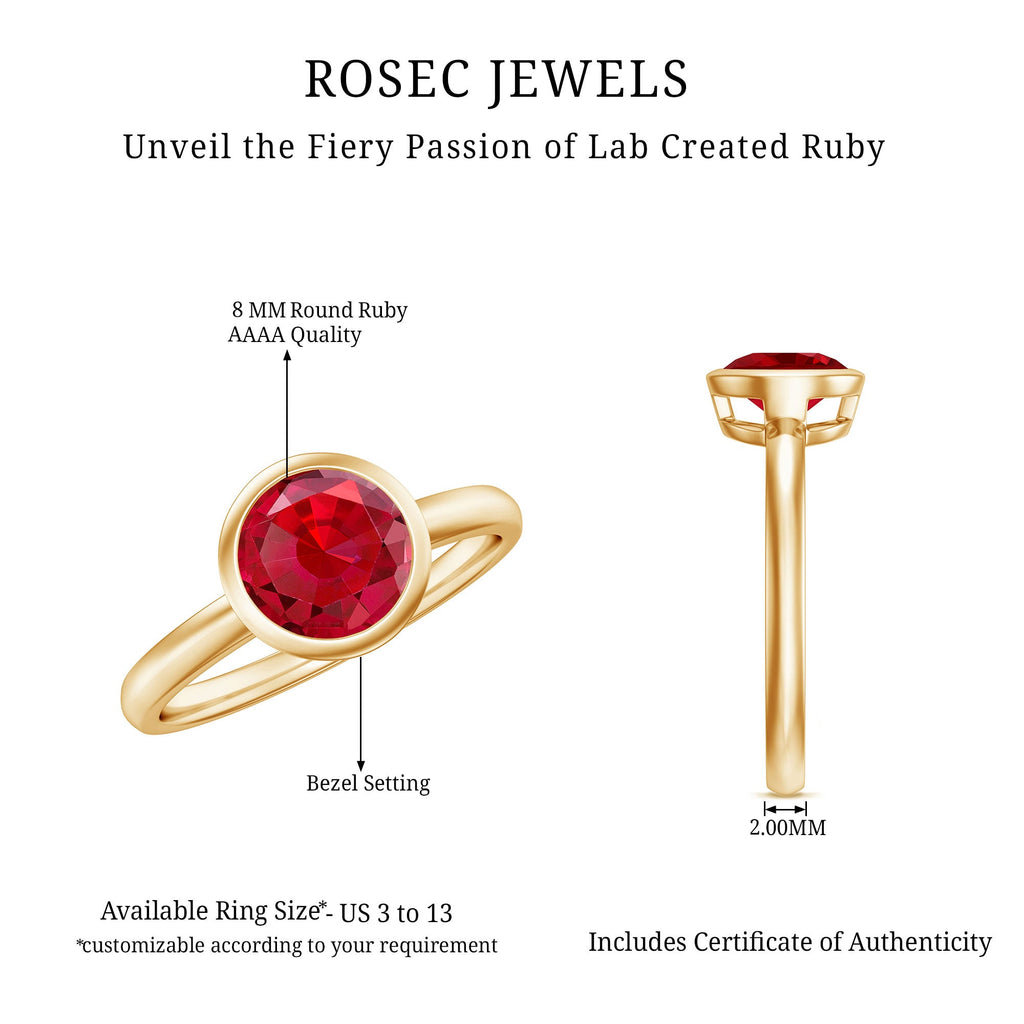 Bezel Set 8 MM Lab Created Ruby Solitaire Engagement Ring