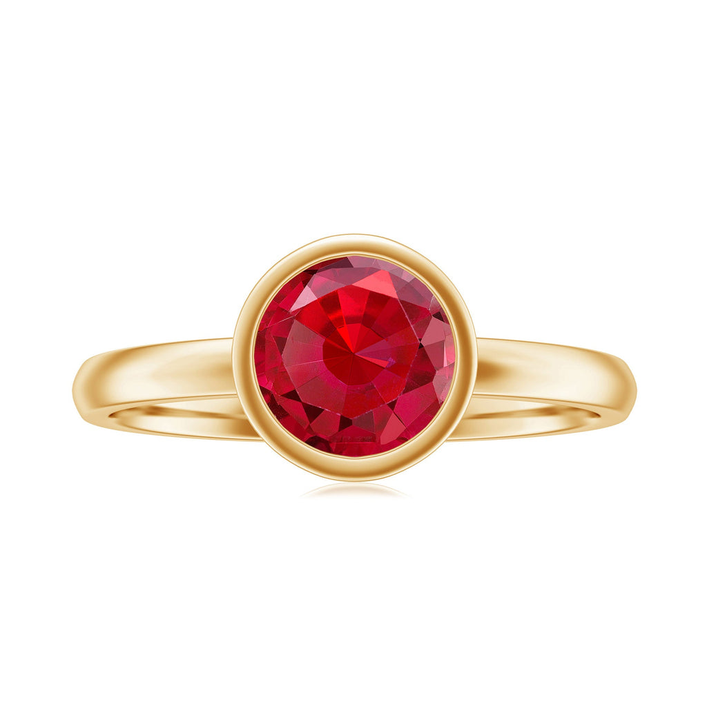 Bezel Set 8 MM Lab Created Ruby Solitaire Engagement Ring
