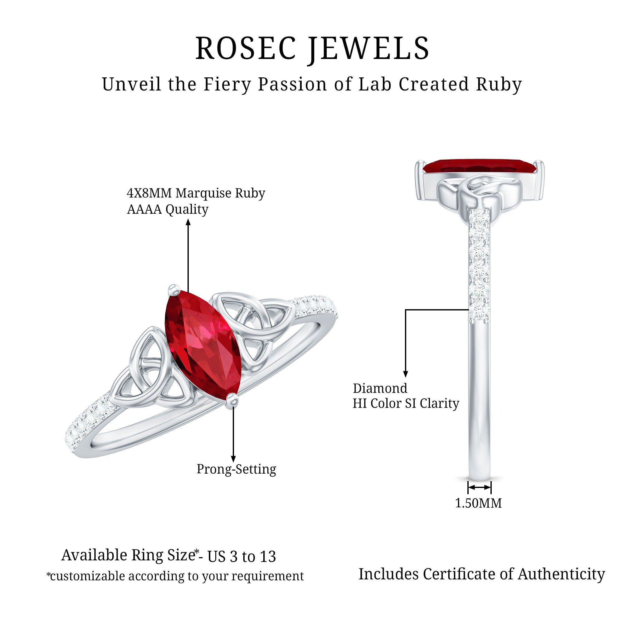 1.50 CT Lab Grown Ruby Celtic Knot Ring with Diamond