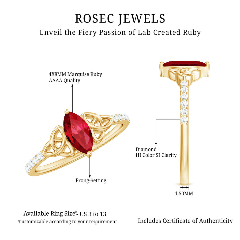 1.50 CT Lab Grown Ruby Celtic Knot Ring with Diamond