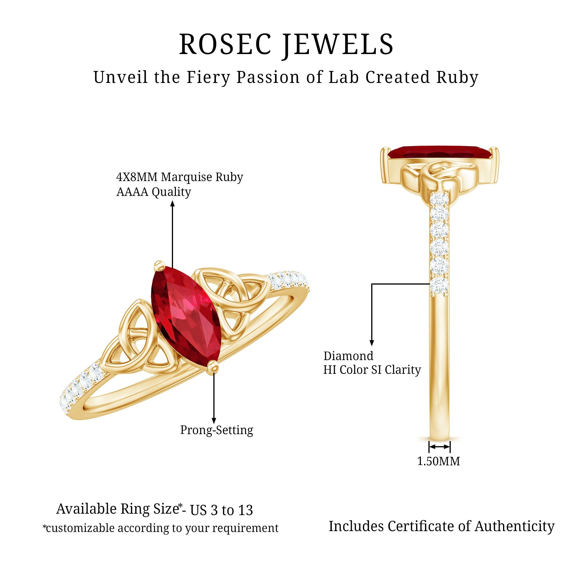 1.50 CT Lab Grown Ruby Celtic Knot Ring with Diamond