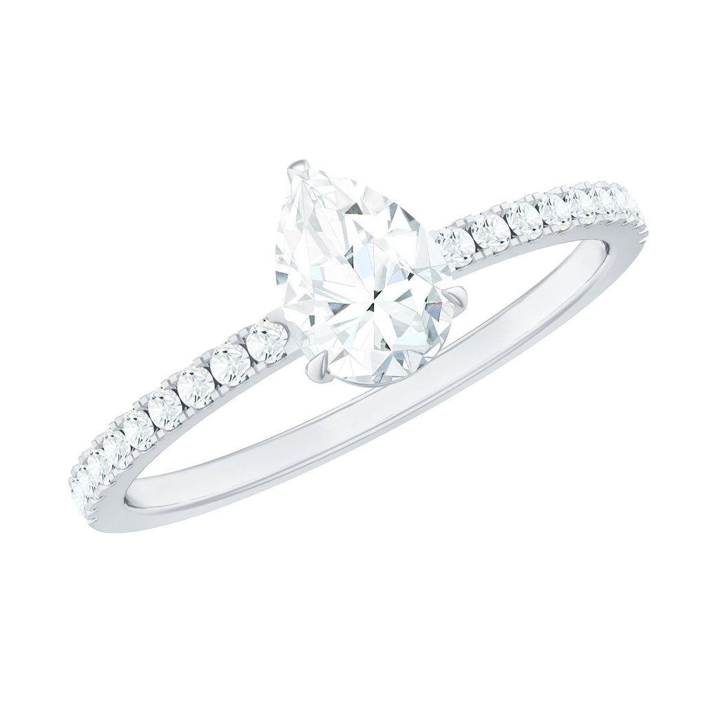 Pear Cut Moissanite Solitaire Ring with Side Stones