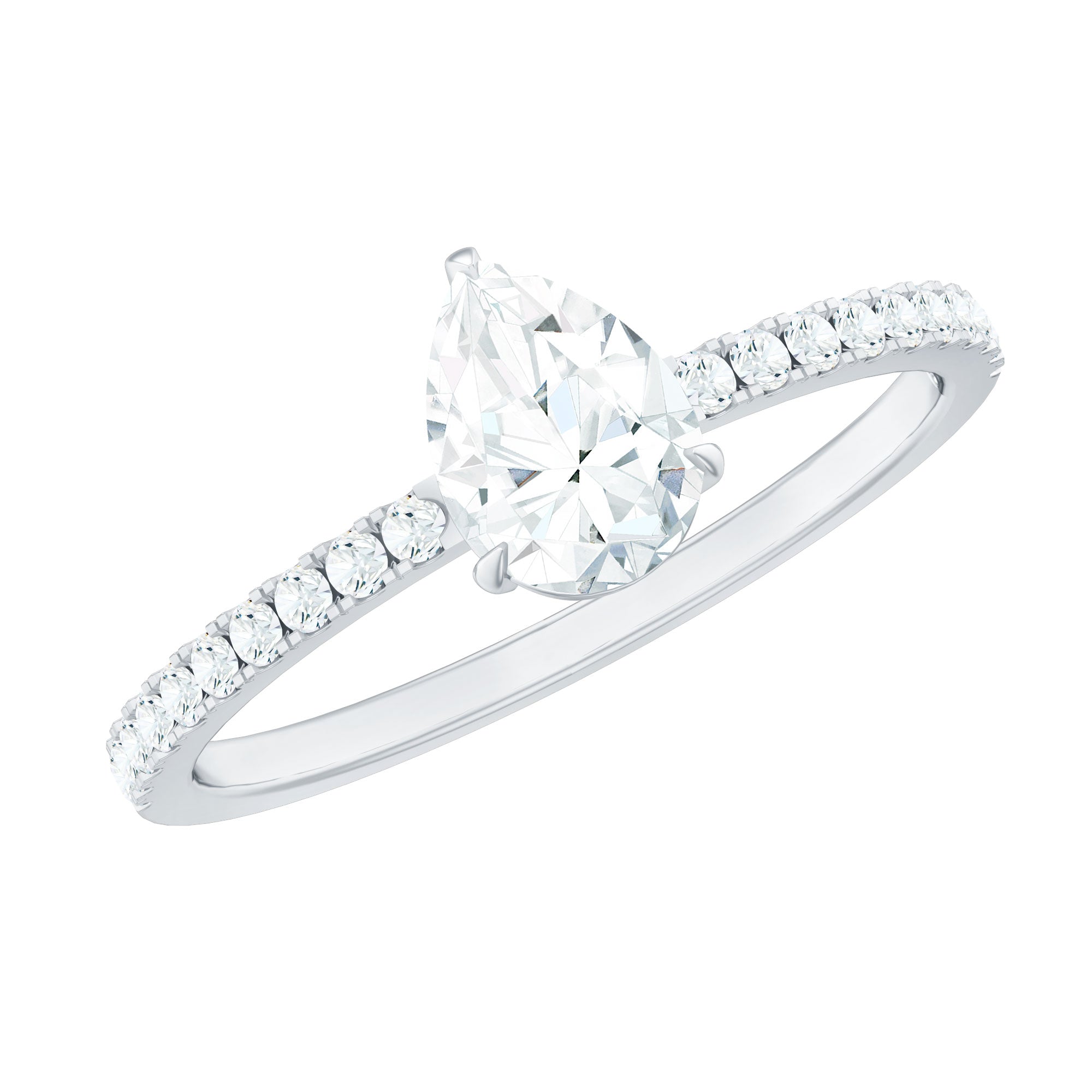 Pear Cut Moissanite Solitaire Ring with Side Stones