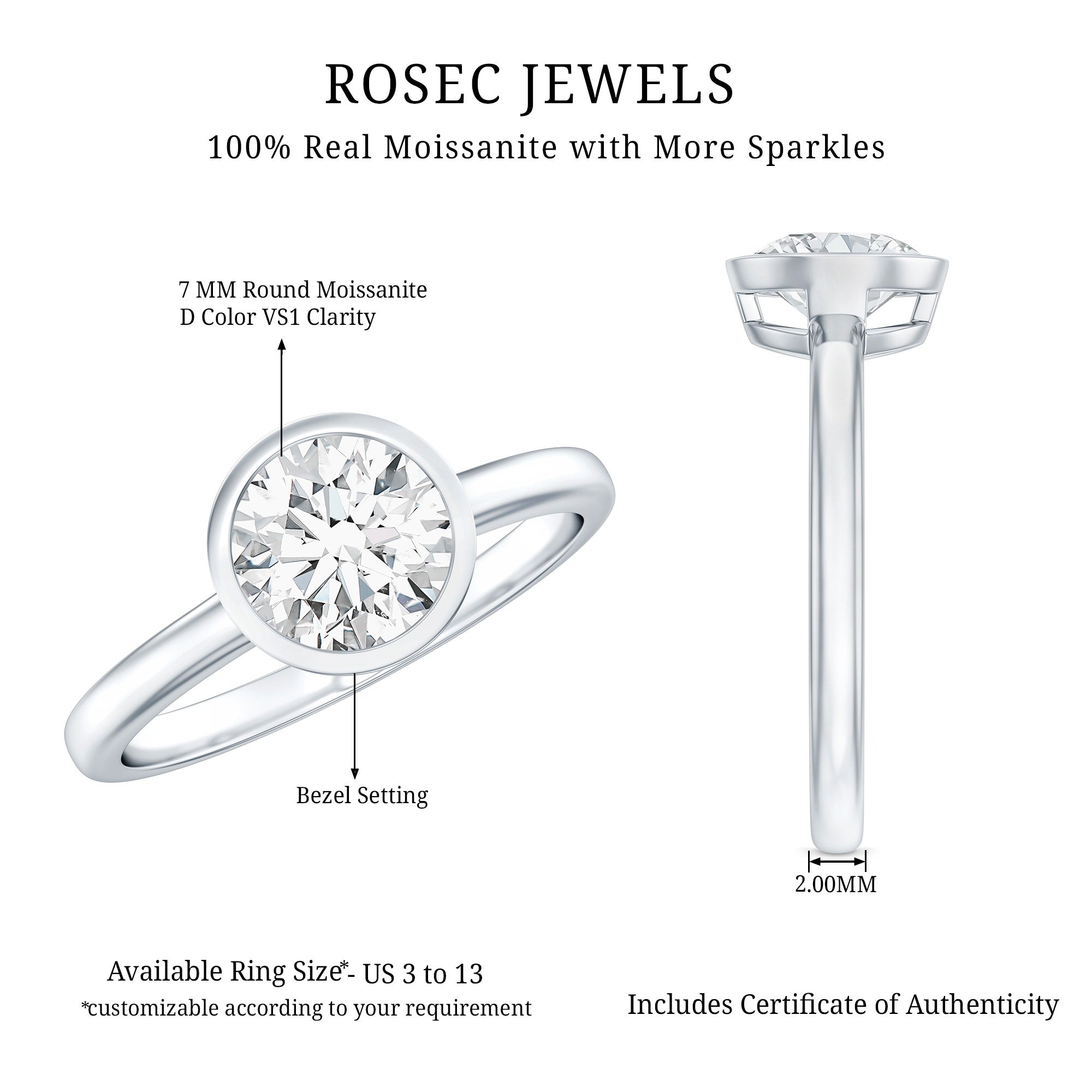 1.50 CT Moissanite Bezel Set Engagement Ring For Women