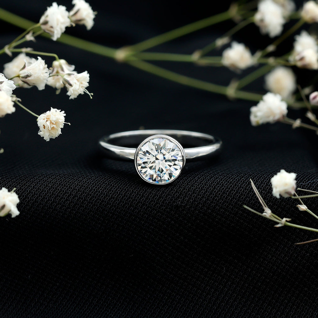 1.50 CT Moissanite Bezel Set Engagement Ring For Women
