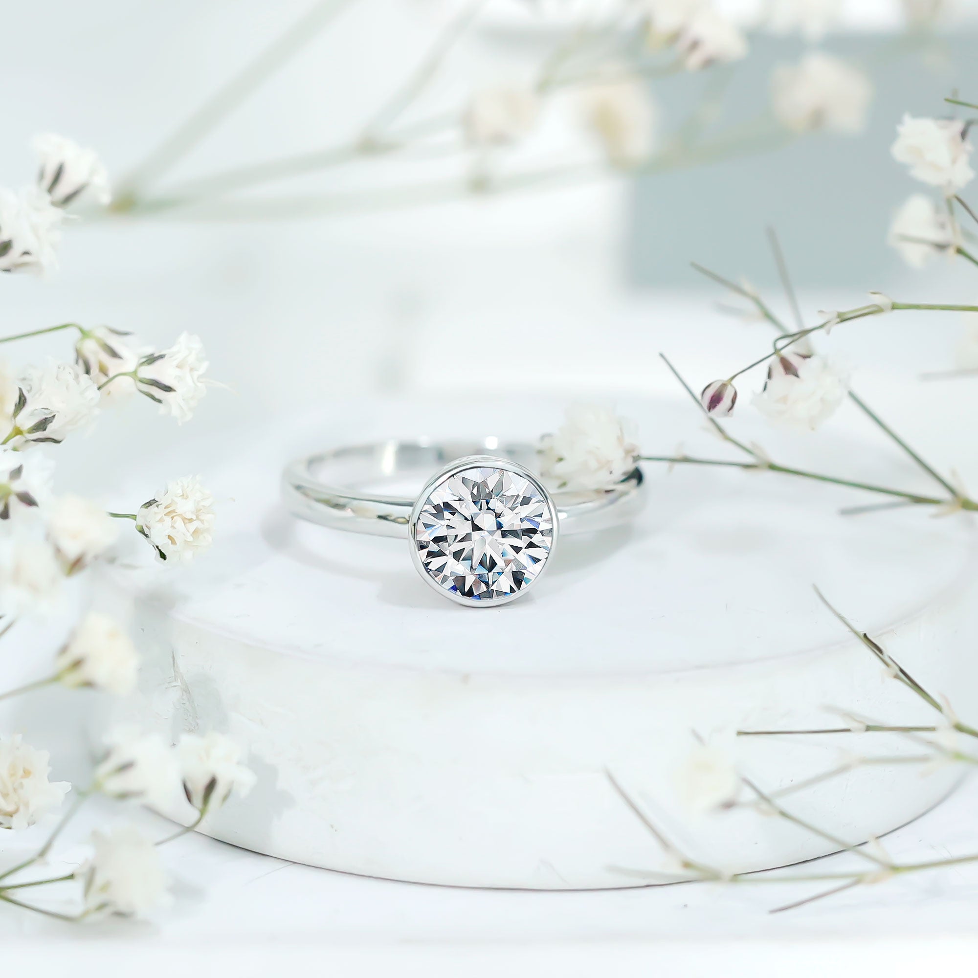 1.50 CT Moissanite Bezel Set Engagement Ring For Women