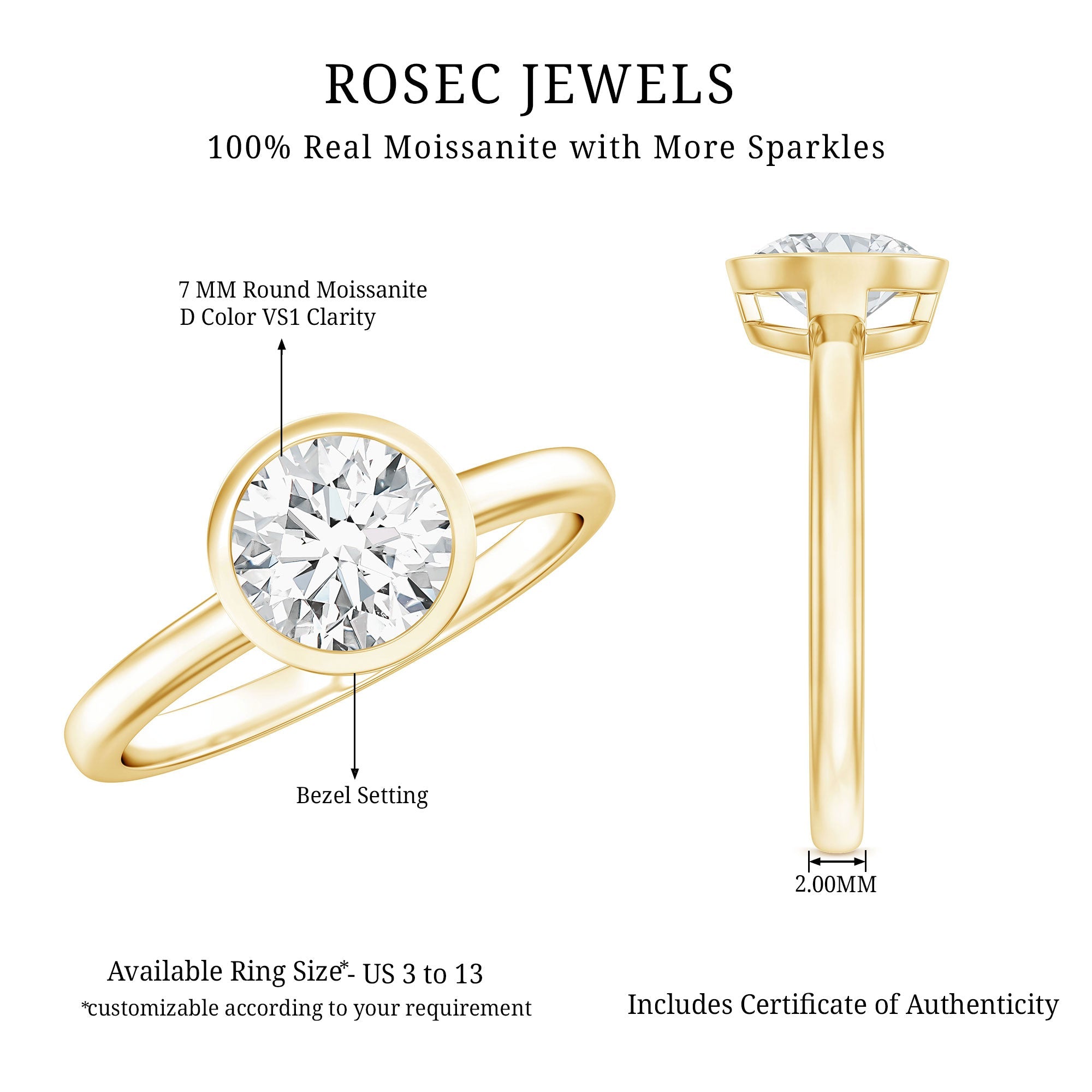 1.50 CT Moissanite Bezel Set Engagement Ring For Women