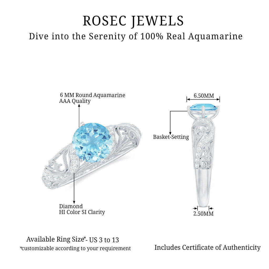 1 CT Vintage Style Aquamarine and Diamond Engagement Ring