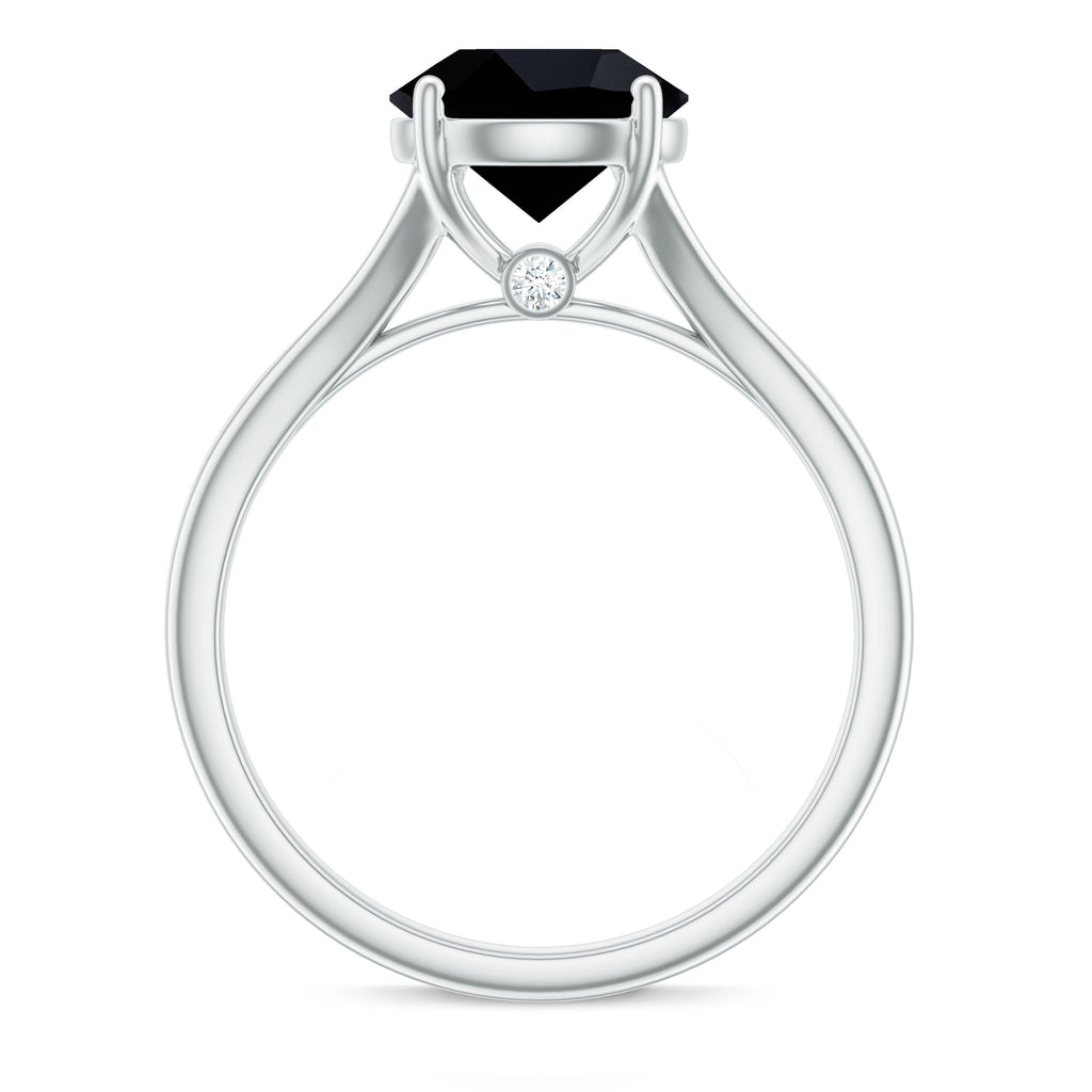 Real 8mm Black Onyx Solitaire Ring with Hidden Moissanite