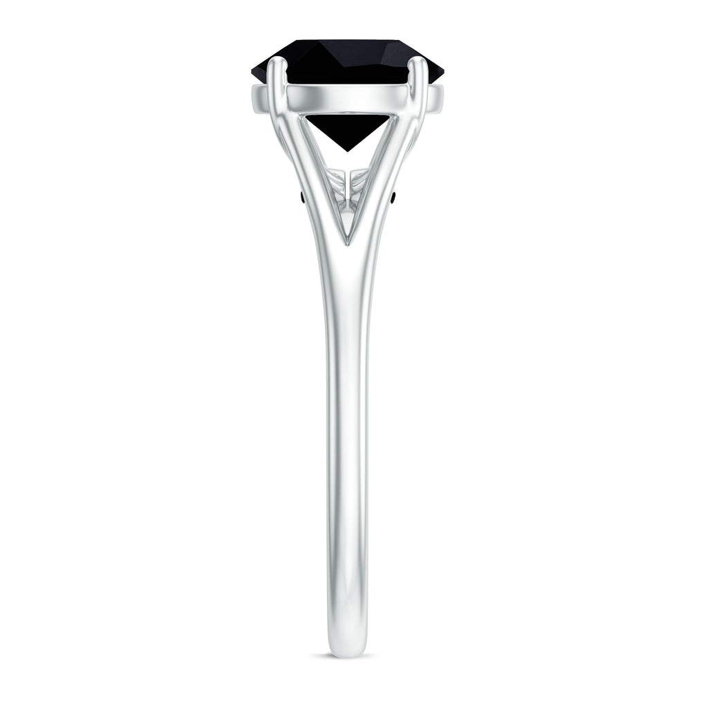 Real 8mm Black Onyx Solitaire Ring with Hidden Moissanite