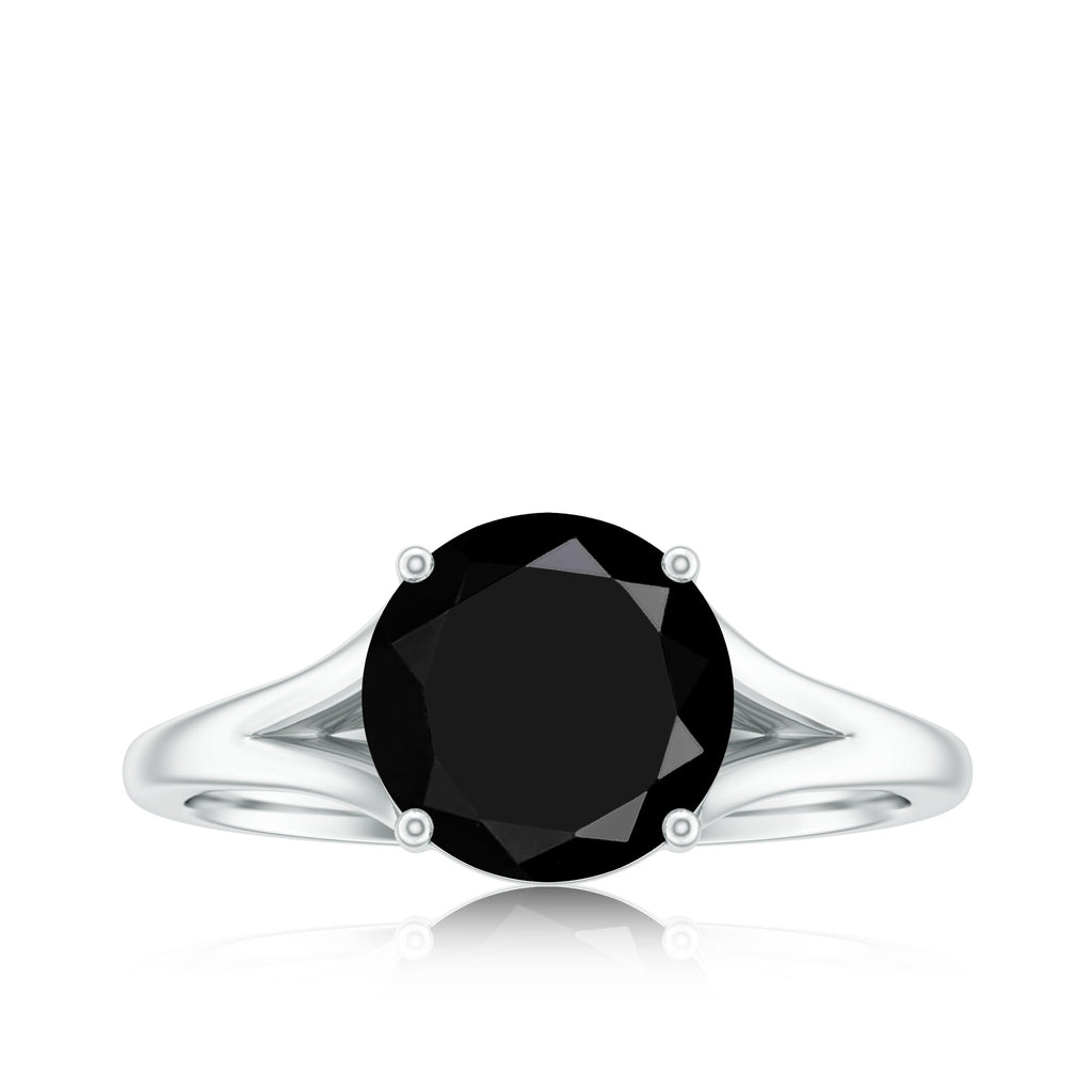 Real 8mm Black Onyx Solitaire Ring with Hidden Moissanite
