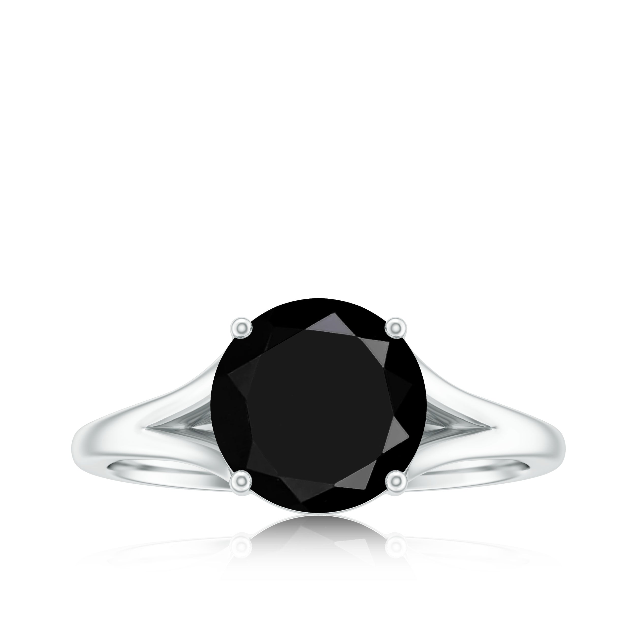 Real 8mm Black Onyx Solitaire Ring with Hidden Moissanite
