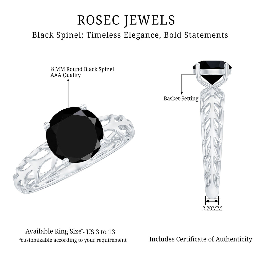 Natural 2.6 Carat Black Spinel Solitaire Engagement Ring for Women