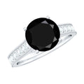 Natural Black Spinel Solitaire Engagement Ring with Diamond Side Stones