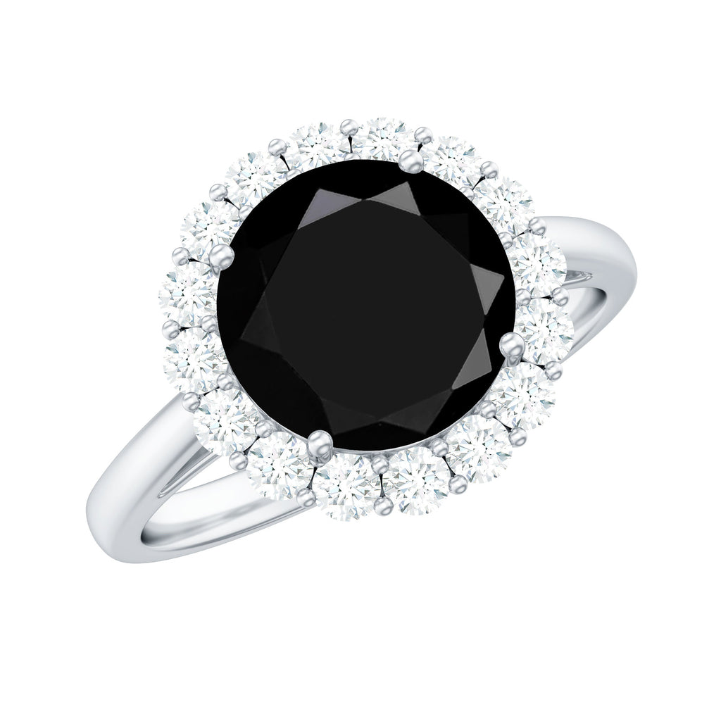 Natural 2.5 Carat Black Spinel Engagement Ring with Moissanite Halo