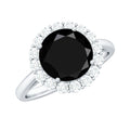 Natural 2.5 Carat Black Spinel Engagement Ring with Moissanite Halo