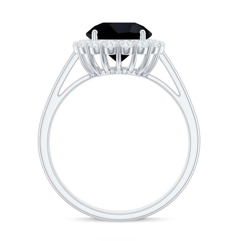 Natural 2.5 Carat Black Spinel Engagement Ring with Moissanite Halo
