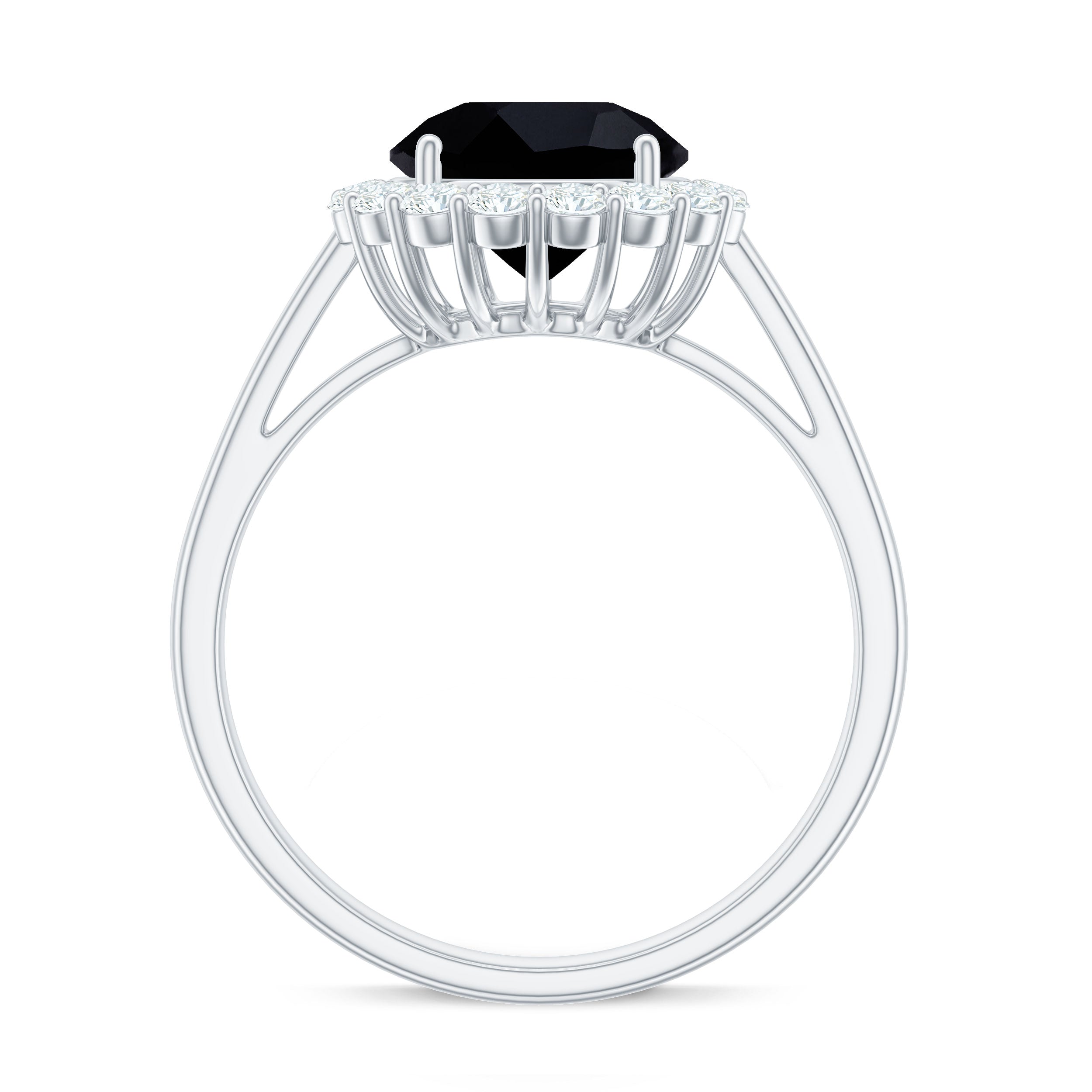 Natural 2.5 Carat Black Spinel Engagement Ring with Moissanite Halo