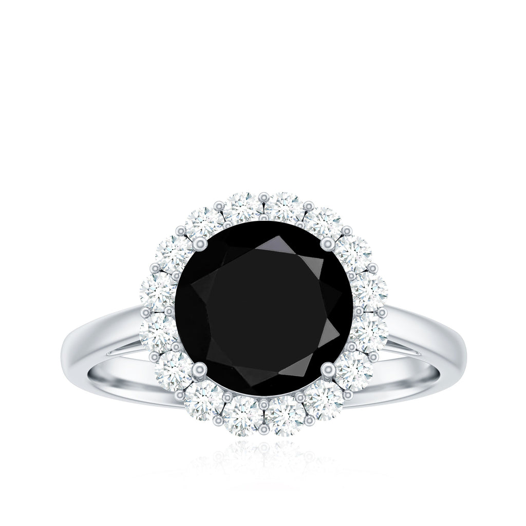 Natural 2.5 Carat Black Spinel Engagement Ring with Moissanite Halo