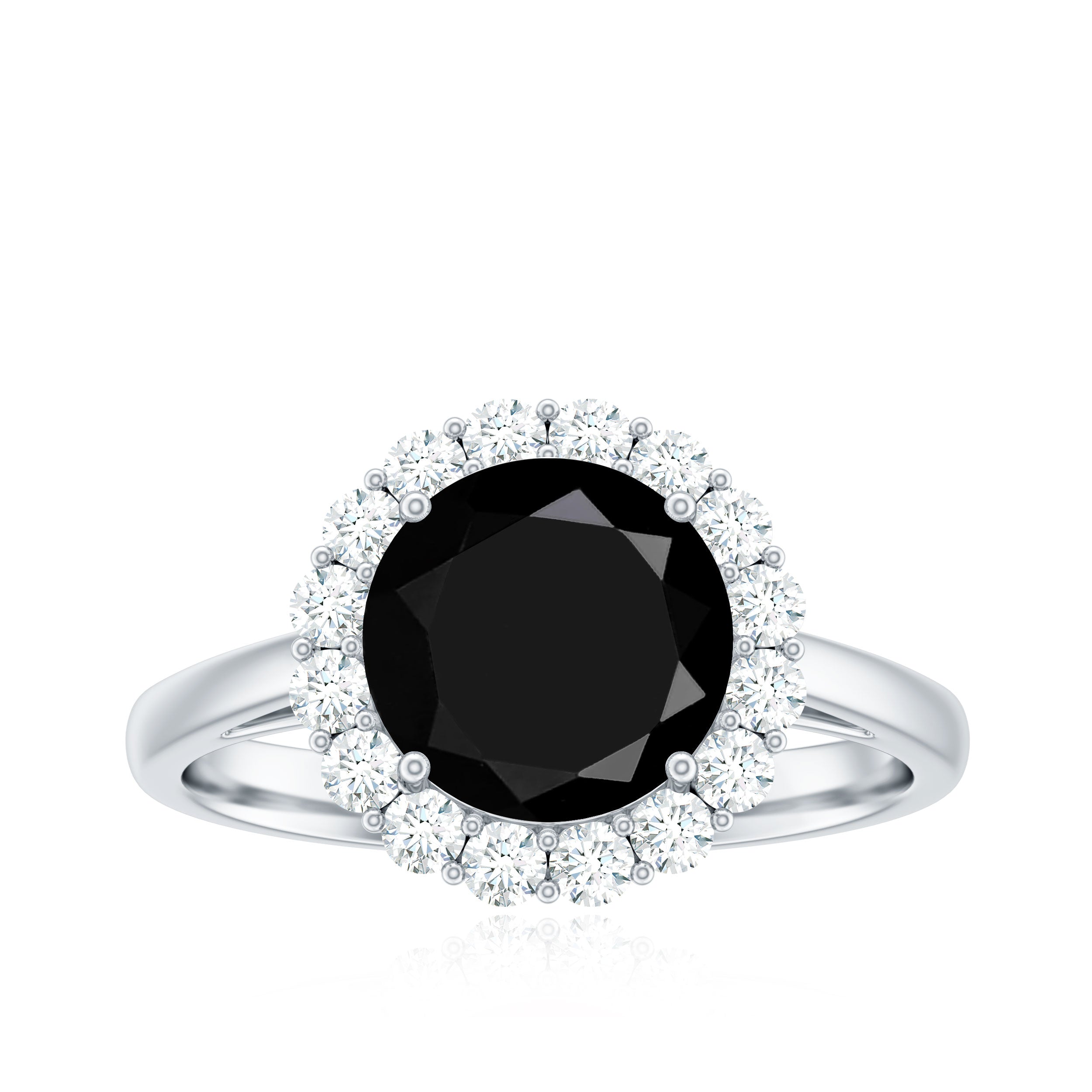 Natural 2.5 Carat Black Spinel Engagement Ring with Moissanite Halo