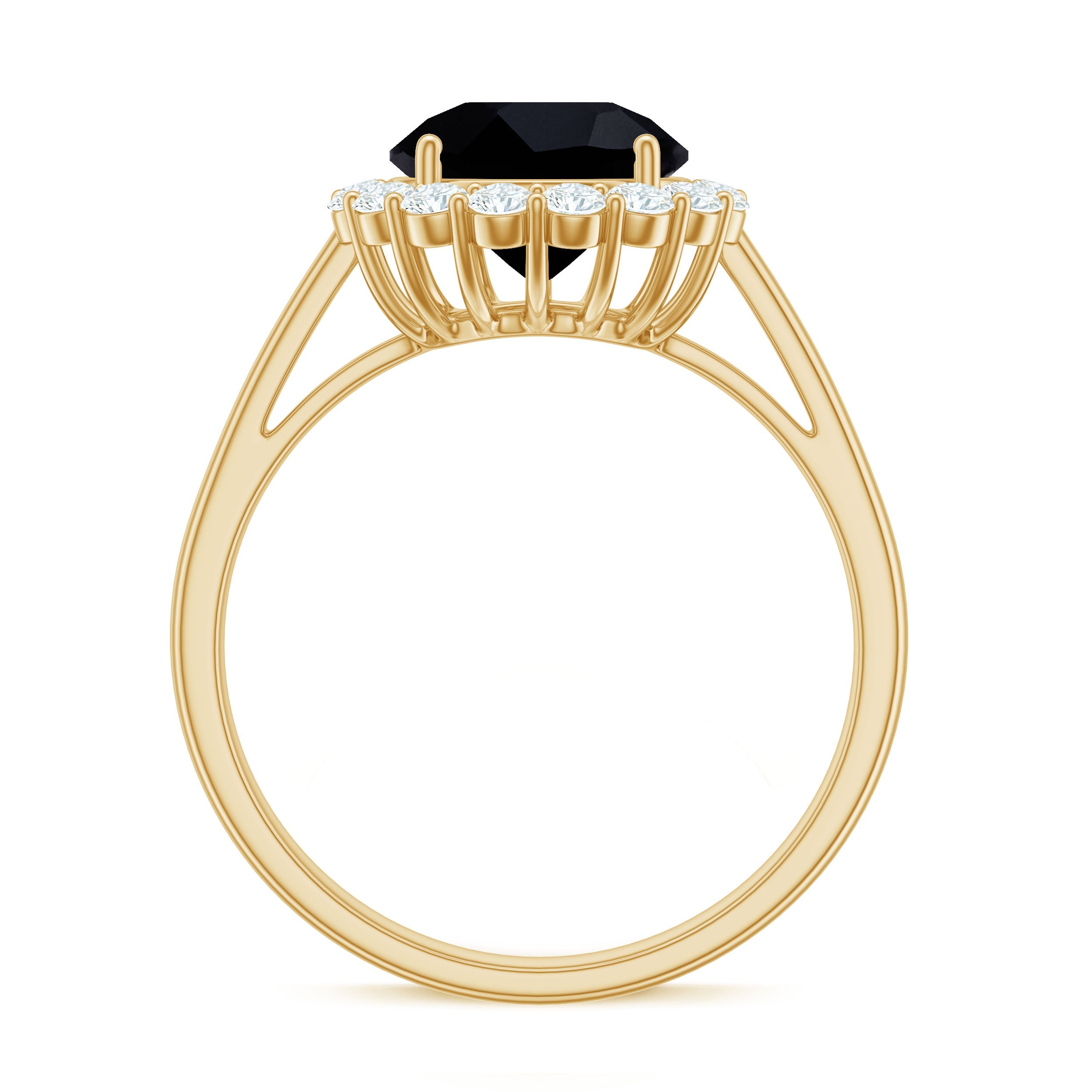 Natural 2.5 Carat Black Spinel Engagement Ring with Moissanite Halo