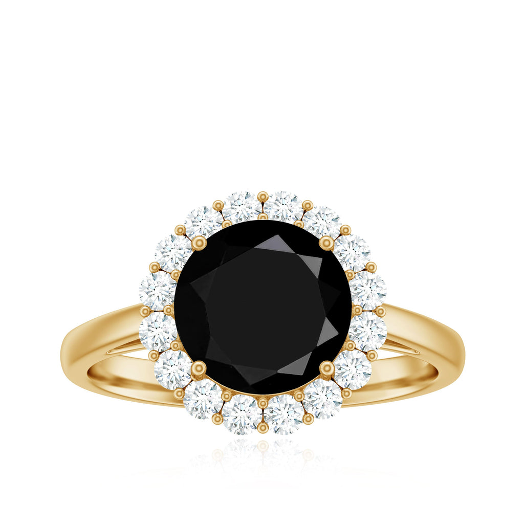 Natural 2.5 Carat Black Spinel Engagement Ring with Moissanite Halo