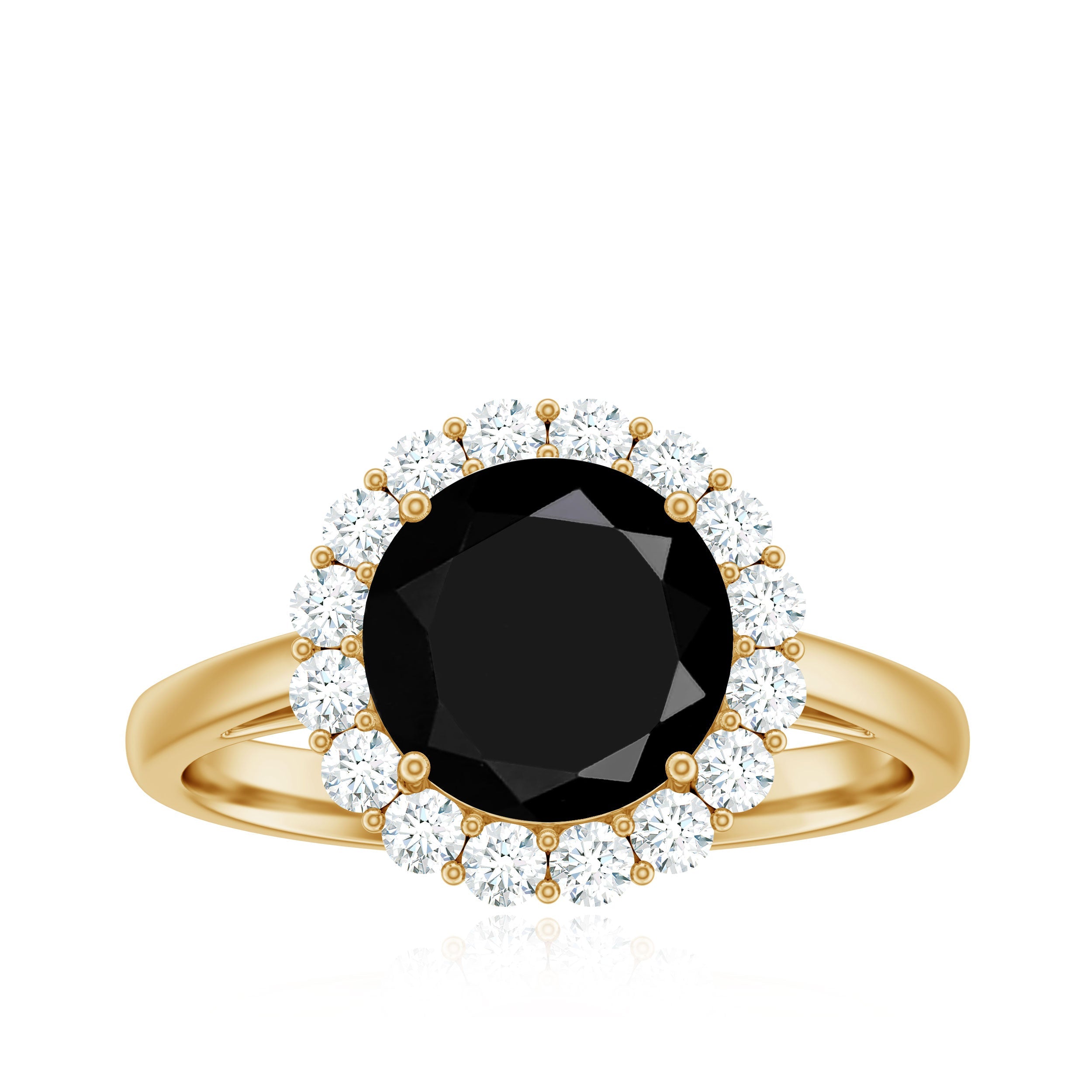 Natural 2.5 Carat Black Spinel Engagement Ring with Moissanite Halo