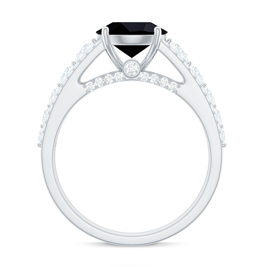 8mm Round Black Onyx Statement Engagement Ring with Moissanite Side Stones