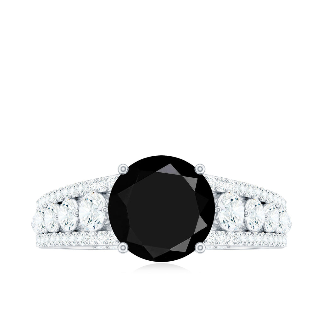 8mm Round Black Onyx Statement Engagement Ring with Moissanite Side Stones