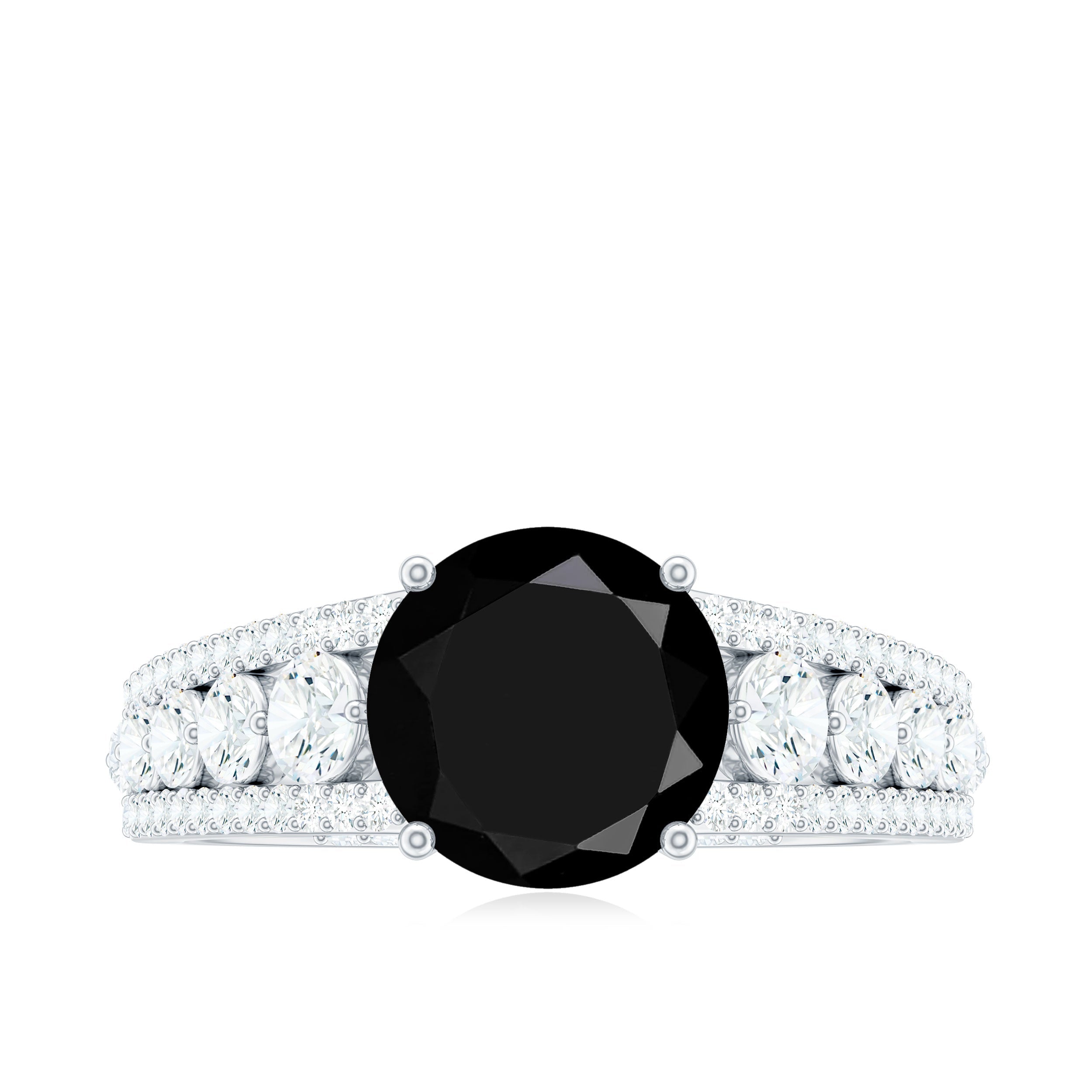 8mm Round Black Onyx Statement Engagement Ring with Moissanite Side Stones