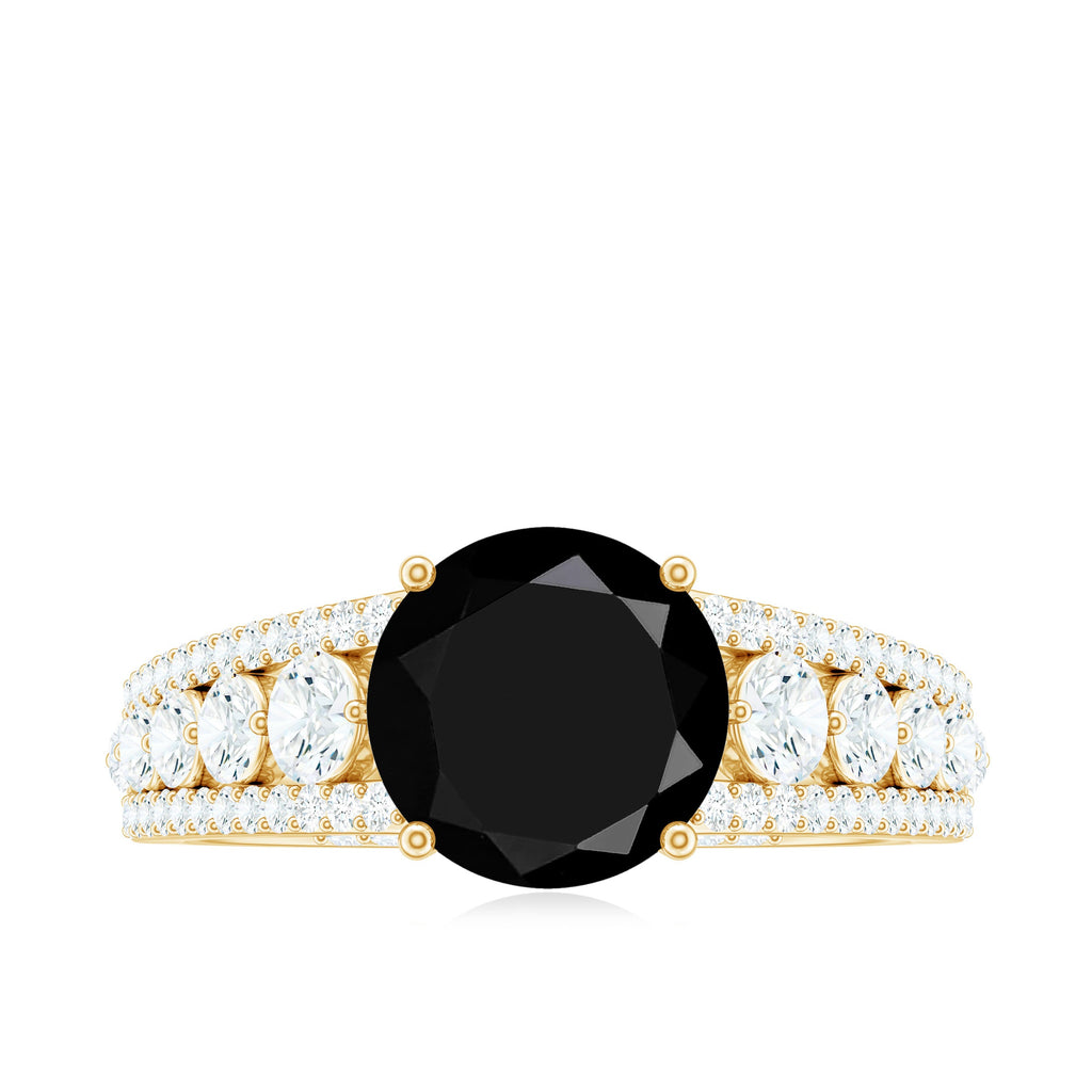 8mm Round Black Onyx Statement Engagement Ring with Moissanite Side Stones