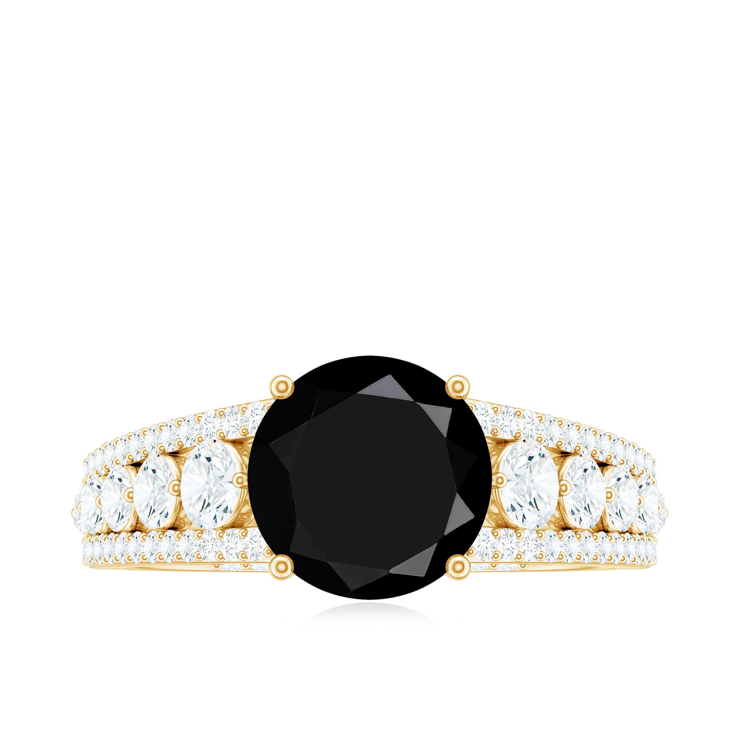 8mm Round Black Onyx Statement Engagement Ring with Moissanite Side Stones