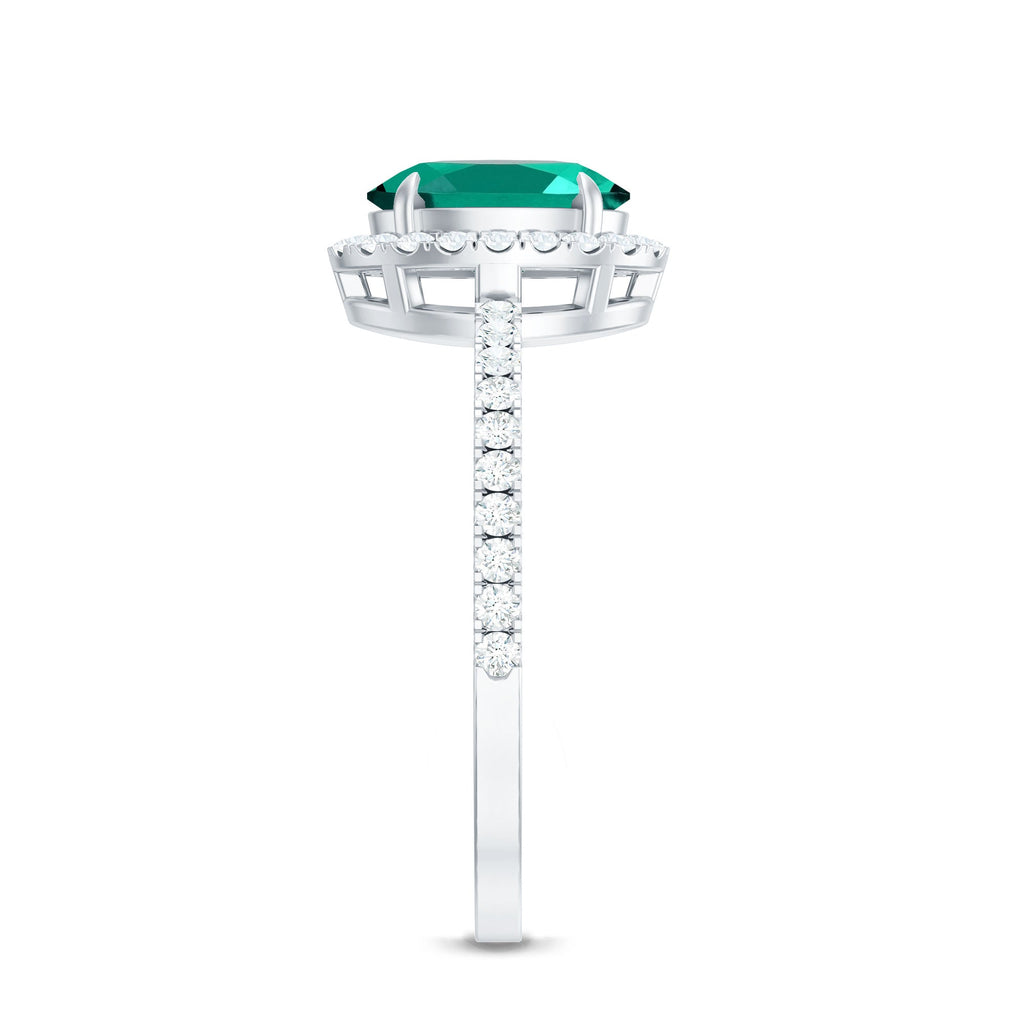 6x8mm Oval Cut Lab Created Emerald Halo Engagement Ring with Diamond