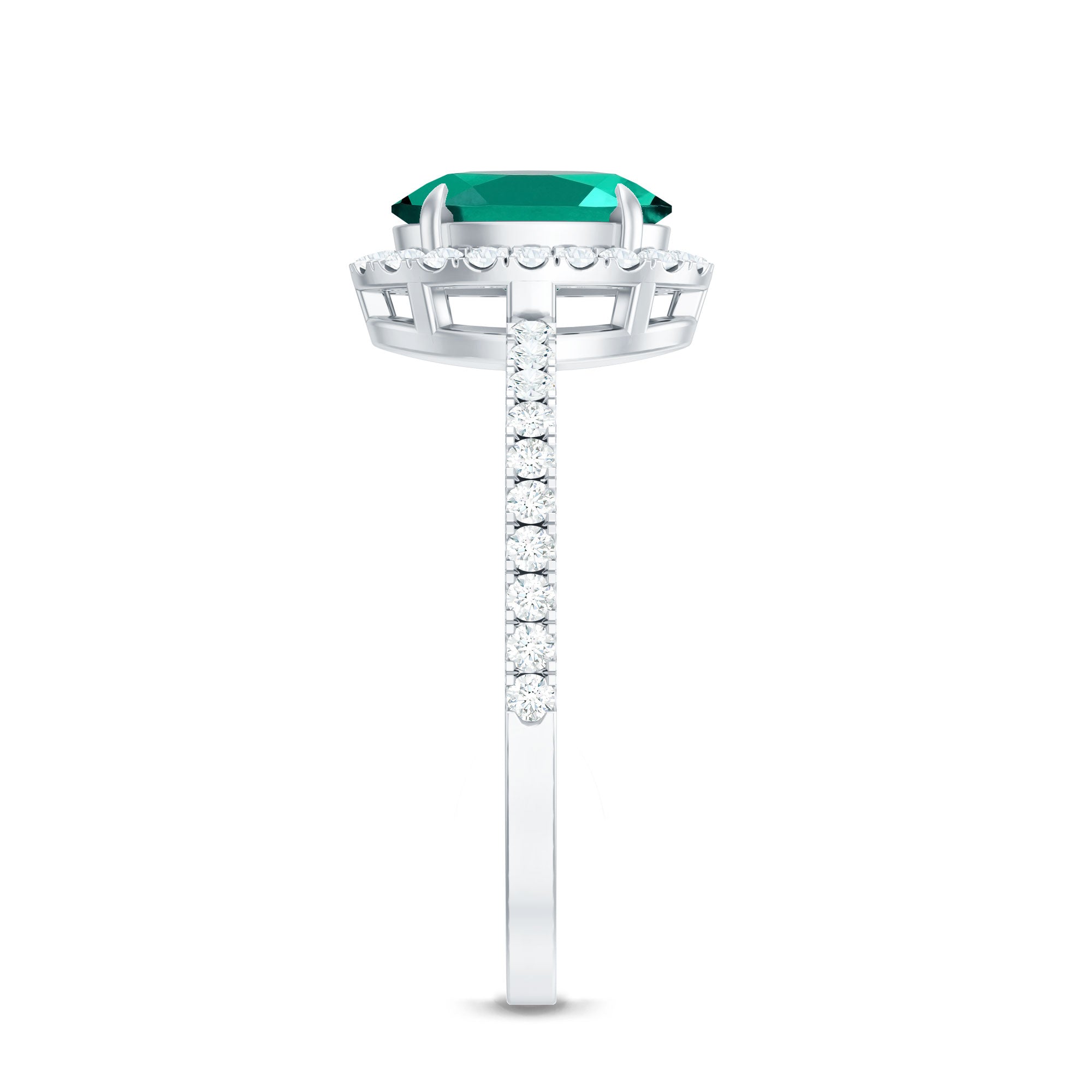 6x8mm Oval Cut Lab Created Emerald Halo Engagement Ring with Diamond