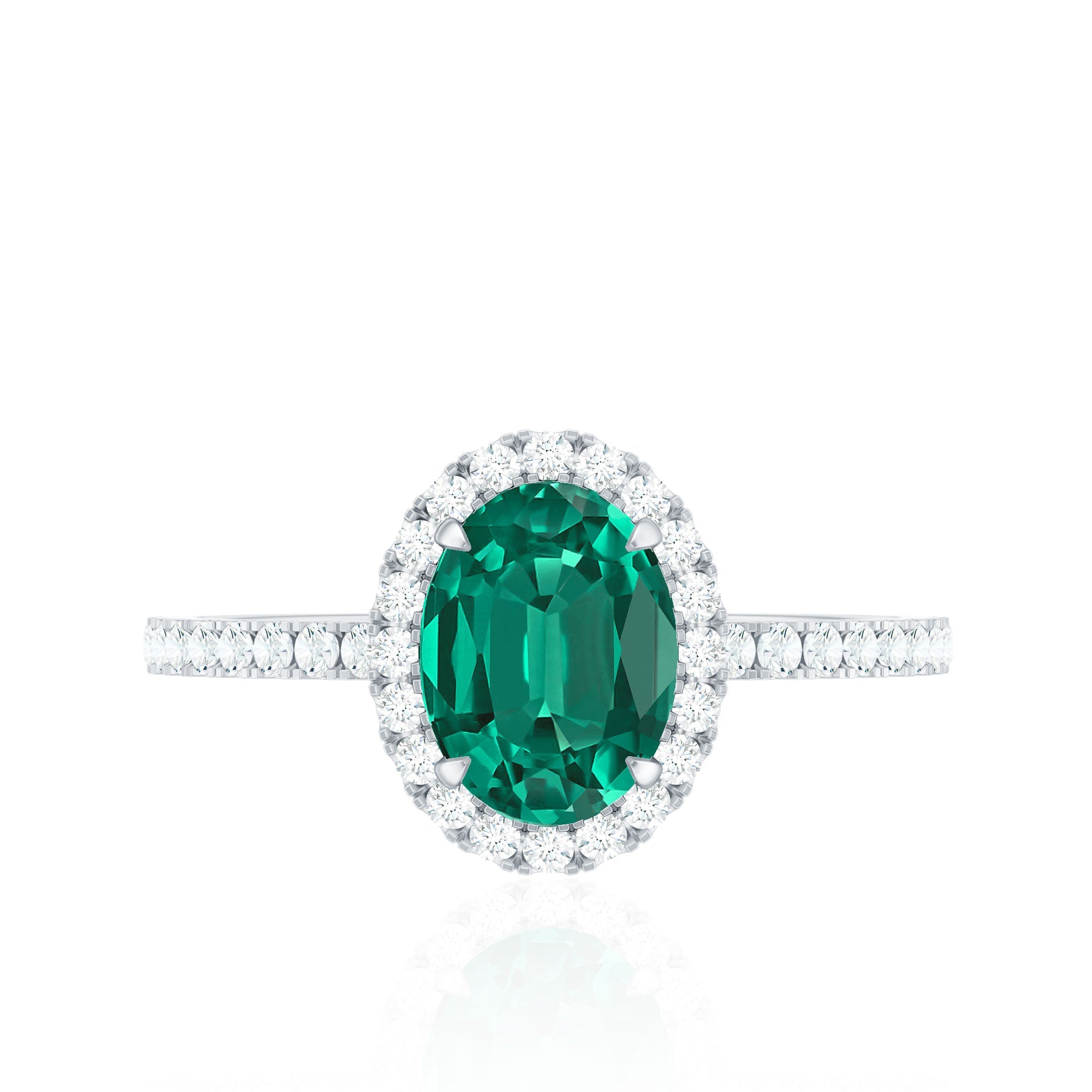 6x8mm Oval Cut Lab Created Emerald Halo Engagement Ring with Diamond