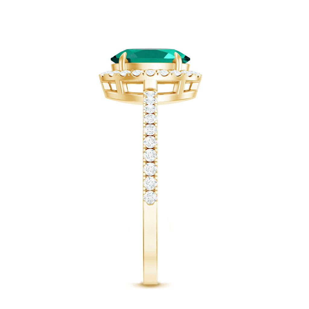 6x8mm Oval Cut Lab Created Emerald Halo Engagement Ring with Diamond
