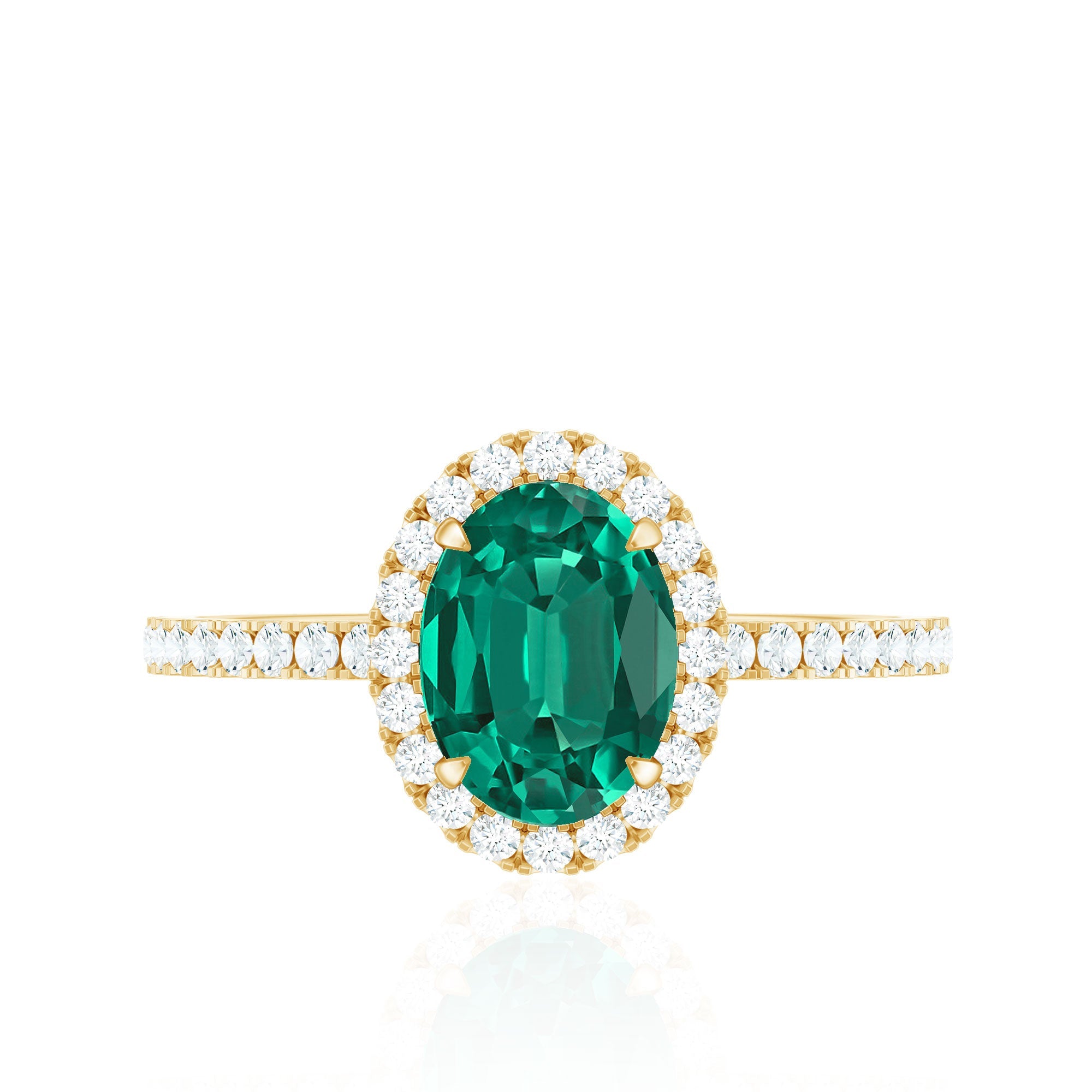 6x8mm Oval Cut Lab Created Emerald Halo Engagement Ring with Diamond