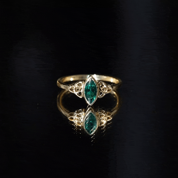 Bezel Set Lab Grown Emerald Celtic Knot Promise Ring
