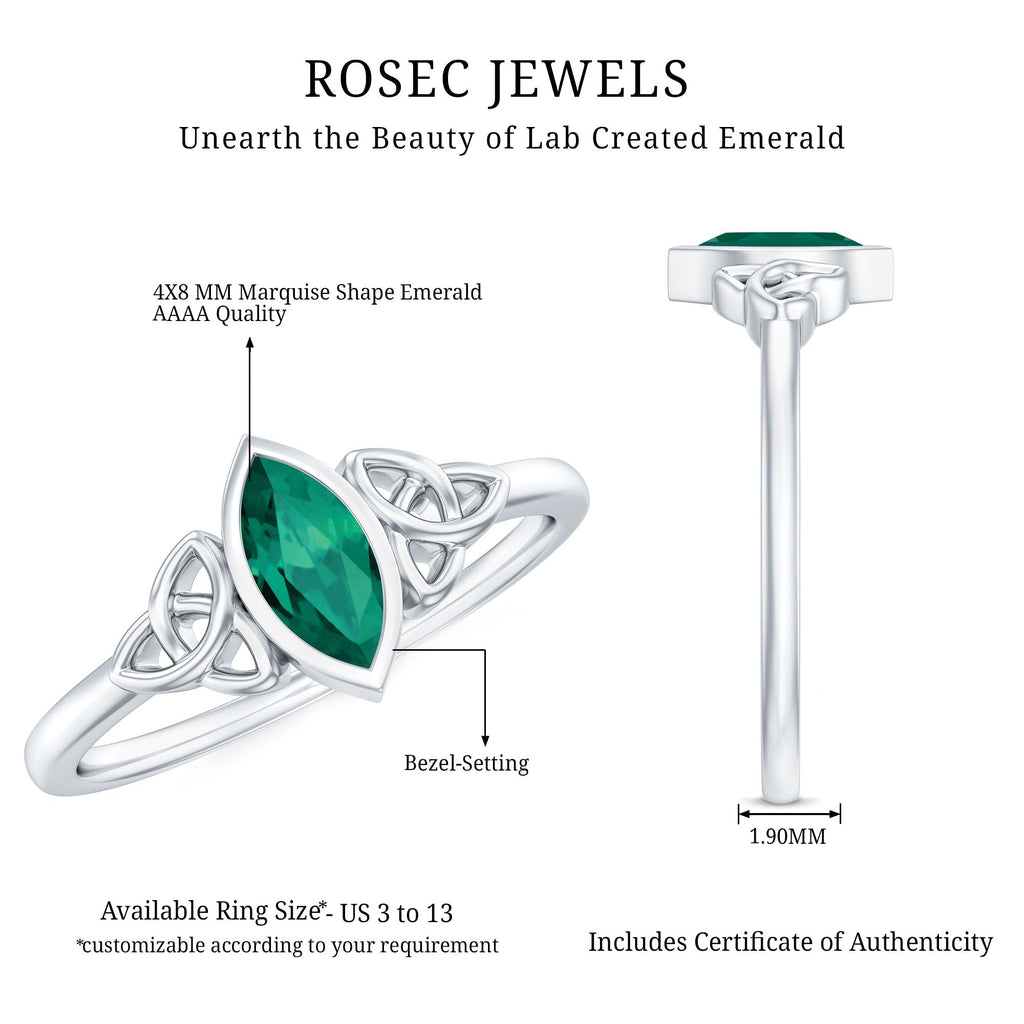 Bezel Set Lab Grown Emerald Celtic Knot Promise Ring