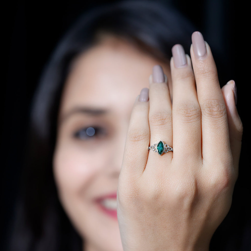 Bezel Set Lab Grown Emerald Celtic Knot Promise Ring